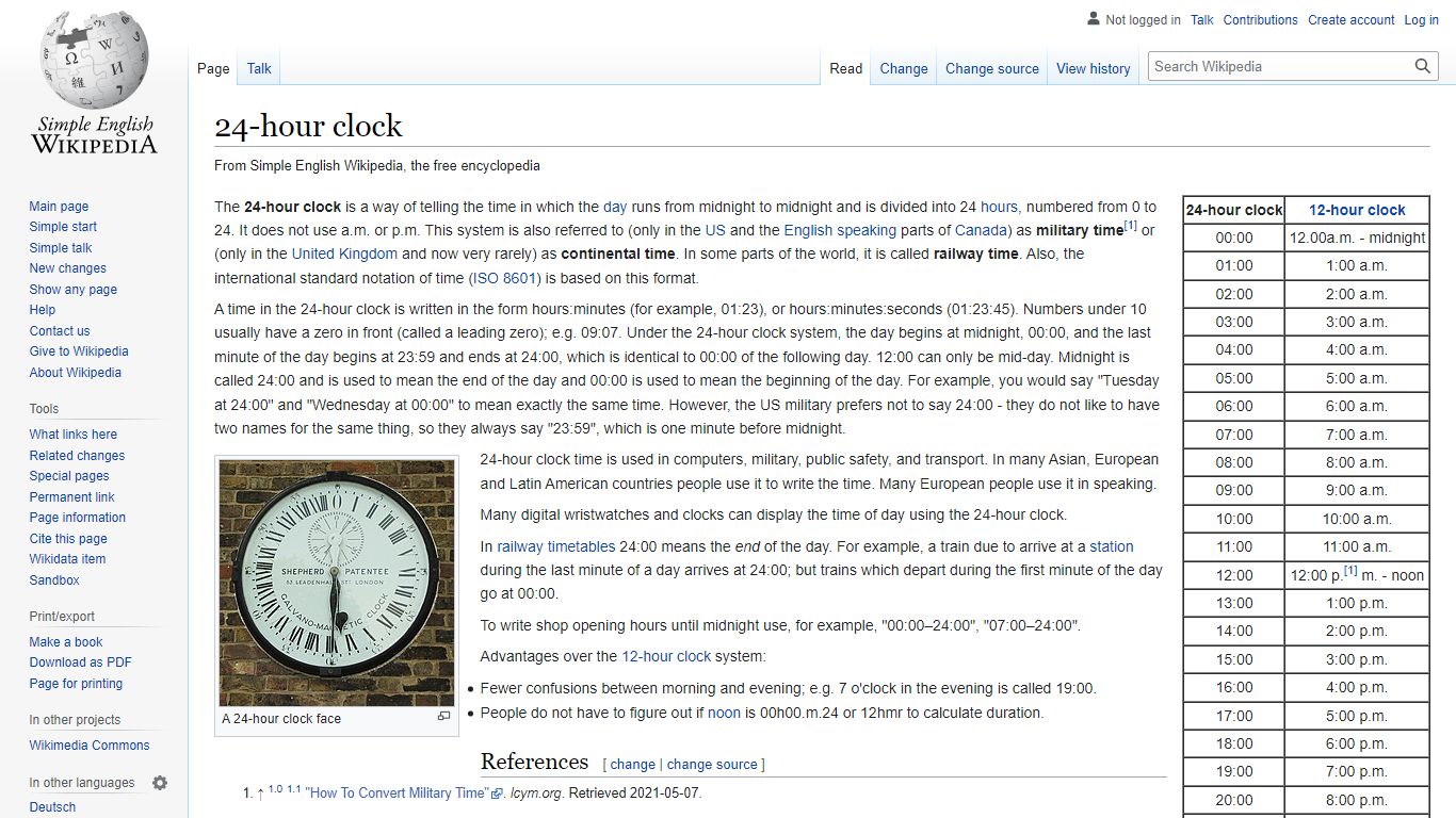 24-hour clock - Simple English Wikipedia, the free encyclopedia